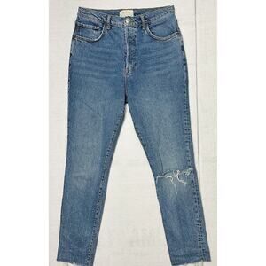 We the Free People Jeans Womens 31 Blue High Rise Straight Button Fly Mom Jeans